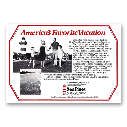 1981 Sea Pines at Hilton Head Americas Favorite Vacation Vintage Magazine Print Ad