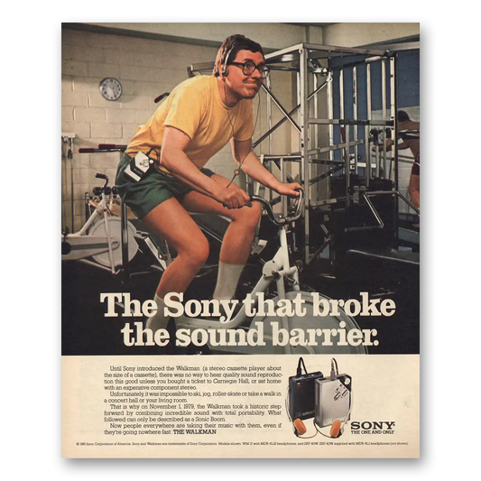 1981 Sony Walkman Broke the Sound Barrier Vintage Magazine Print Ad