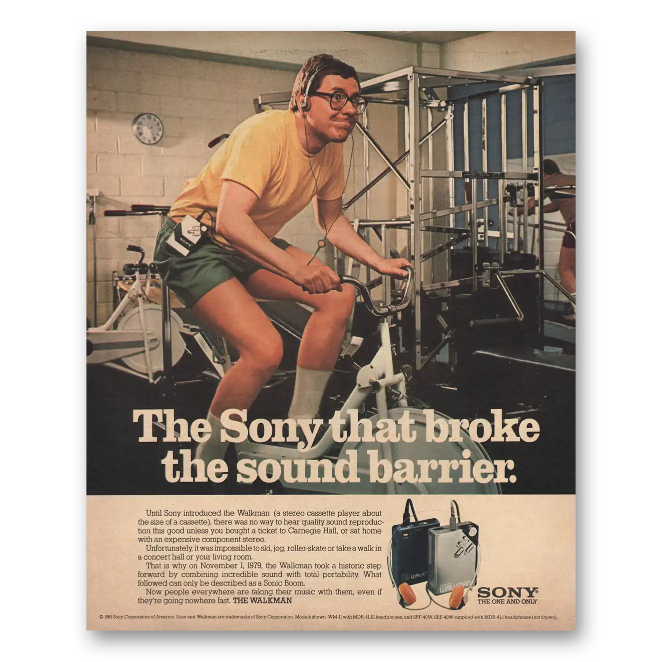 1981 Sony Walkman Broke Sound Barrier Vintage Magazine Print Ad