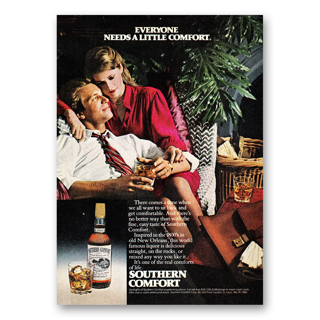 1981 Southern Comfort Everyone Needs a Little Comfort Vintage Magazine Print Ad