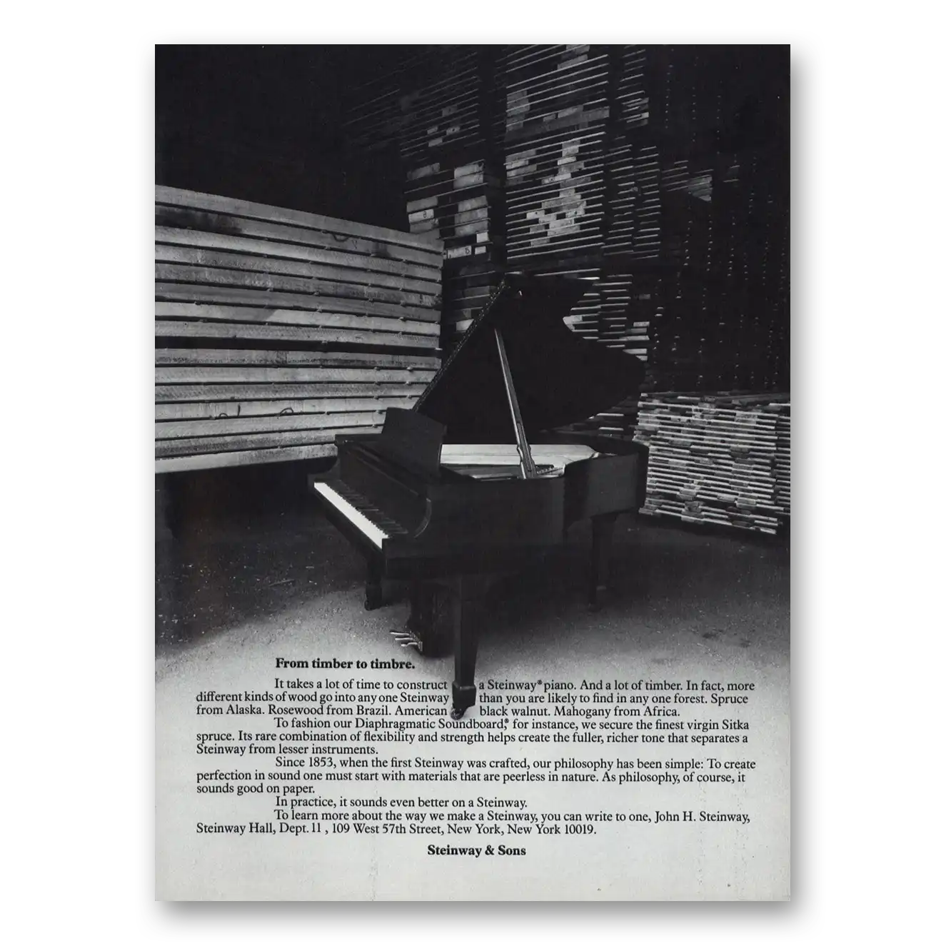 1981 Steinway Piano From Timber to Timbre Vintage Magazine Print Ad