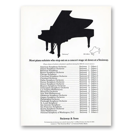 1981 Steinway Piano Soloists Who Step Out On a Concert Stage Vintage Magazine Print Ad