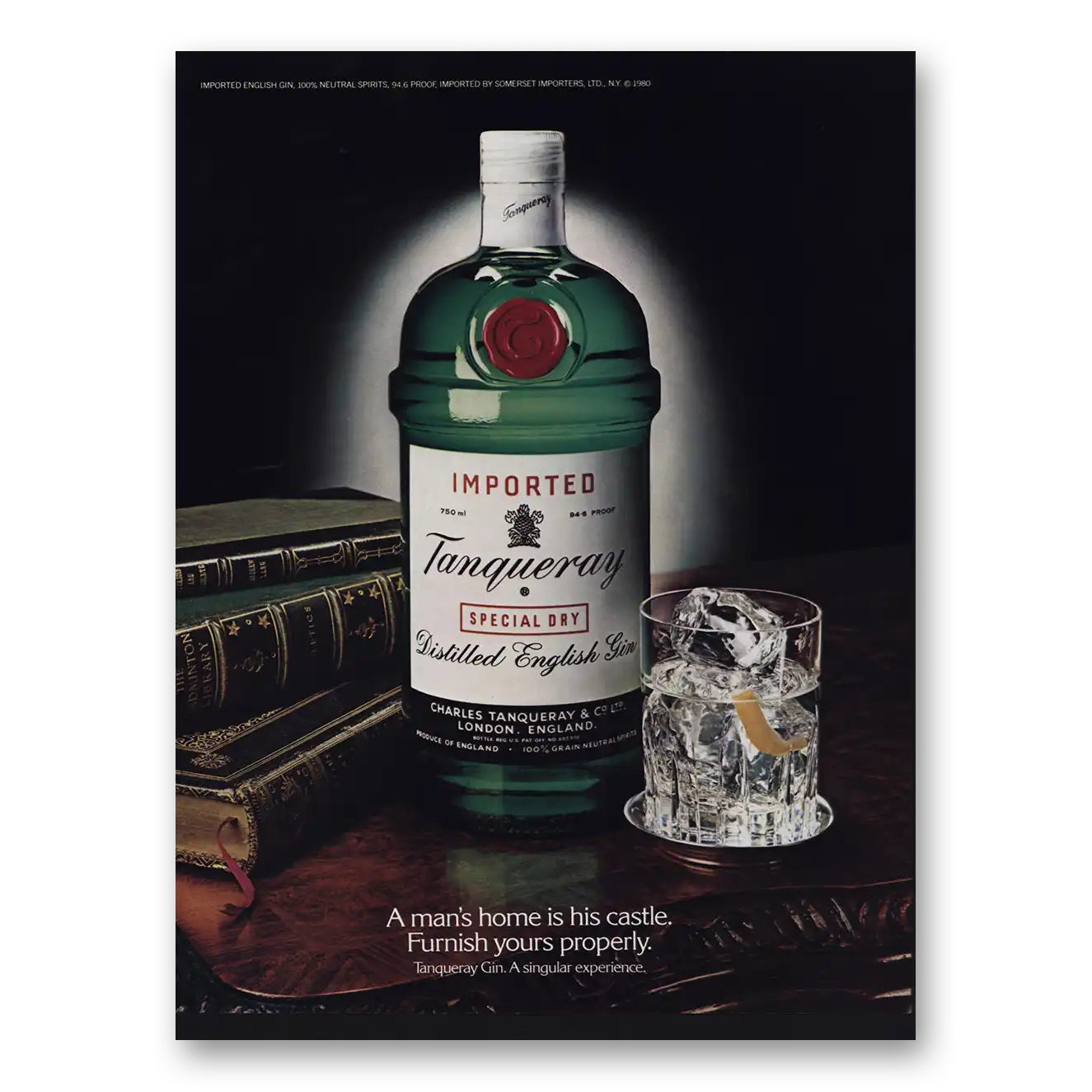 1981 Tanqueray Gin Mans Home Is His Castle Furnish Yours Properly Vintage Magazine Print Ad