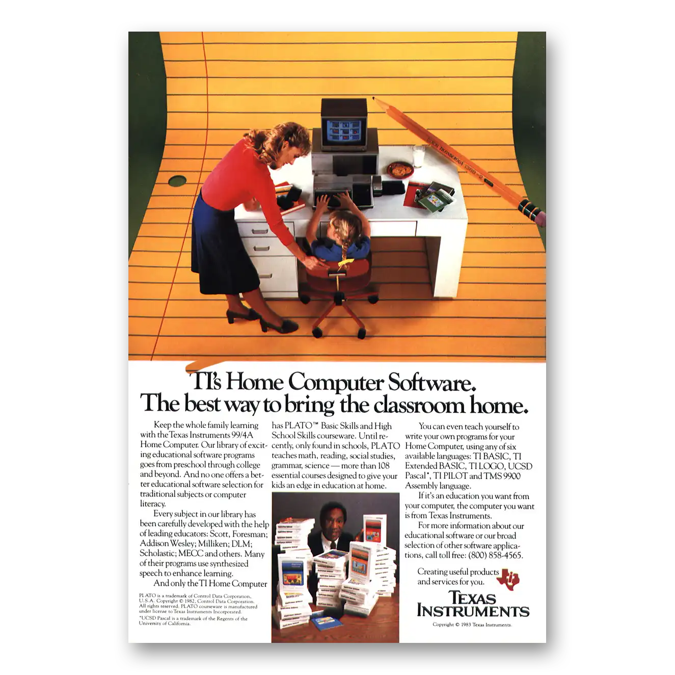 1981 Texas Instruments Computer Software Best Way to Bring the Classroom Home Vintage Magazine Print Ad