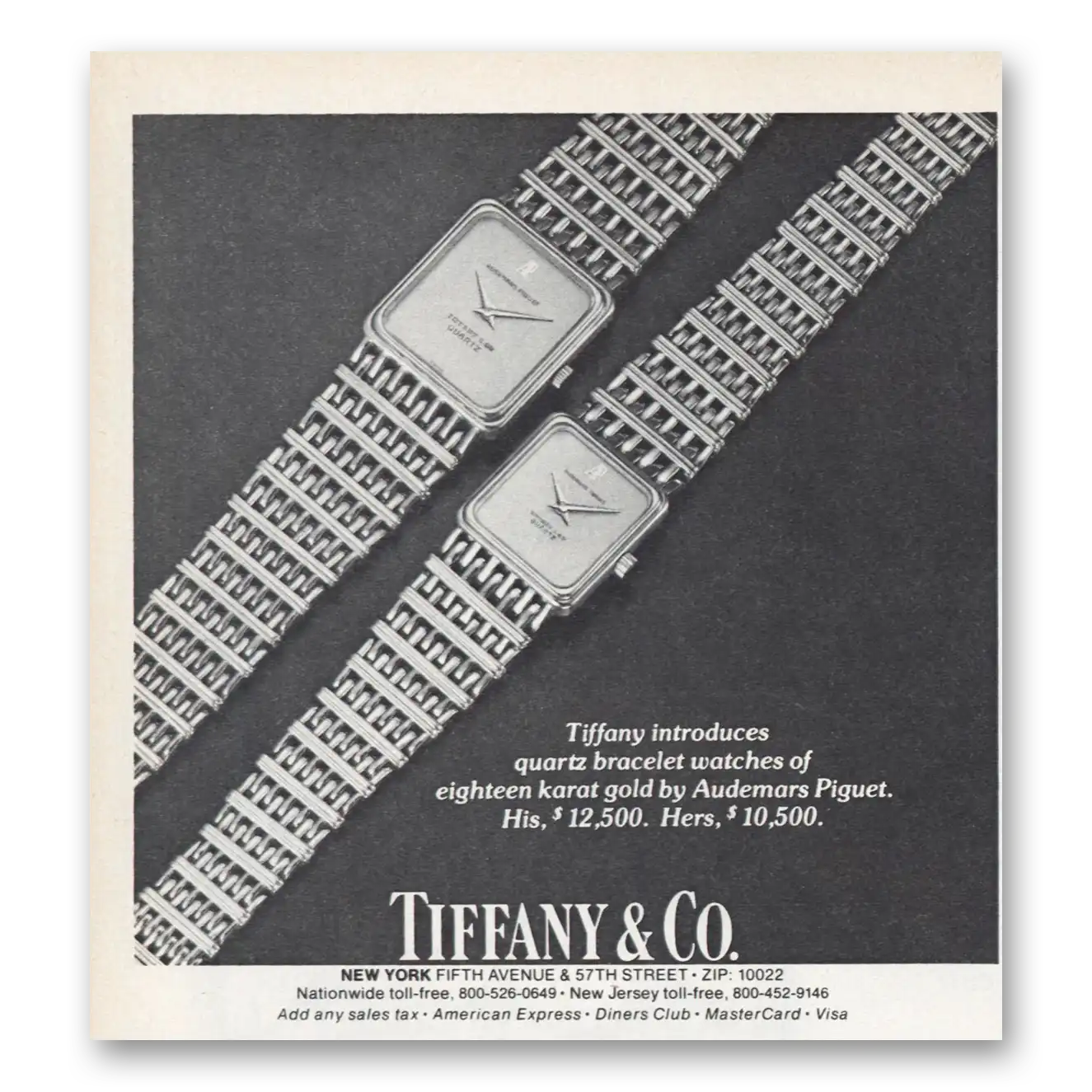 1981 Tiffany & Co Quartz Bracelet Watches Vintage Magazine Print Ad