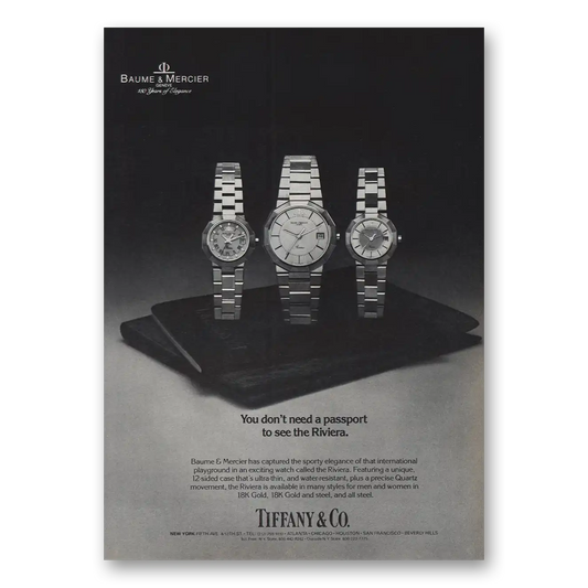 1981 Tiffany & Co Don't Need Passport See Riviera Vintage Magazine Print Ad