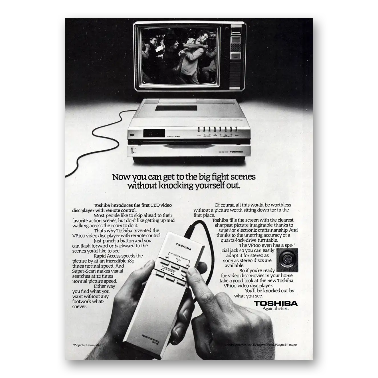 1981 Toshiba Video Disc Player Get to the Big Fight Scenes Vintage Magazine Print Ad