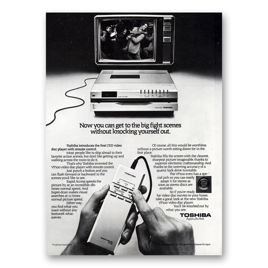 1981 Toshiba Video Disc Player Get to the Big Fight Scenes Vintage Magazine Print Ad