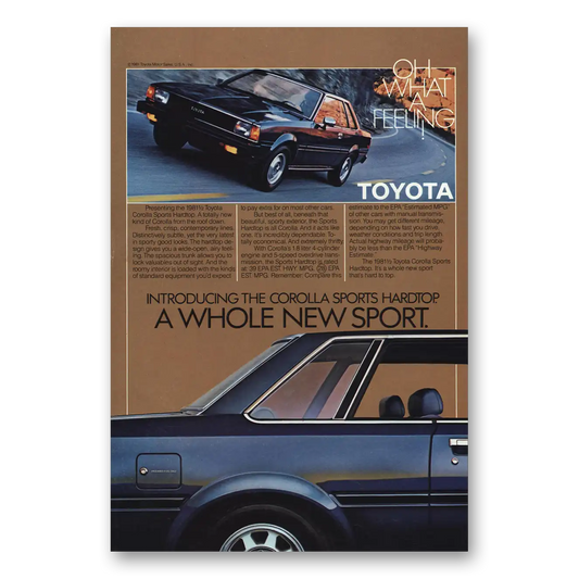 1981 Toyota Corolla Whole New Sport Vintage Magazine Print Ad