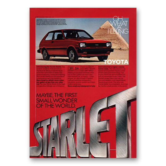 1980 Toyota Starlet First Small Wonder of the World Vintage Magazine Print Ad