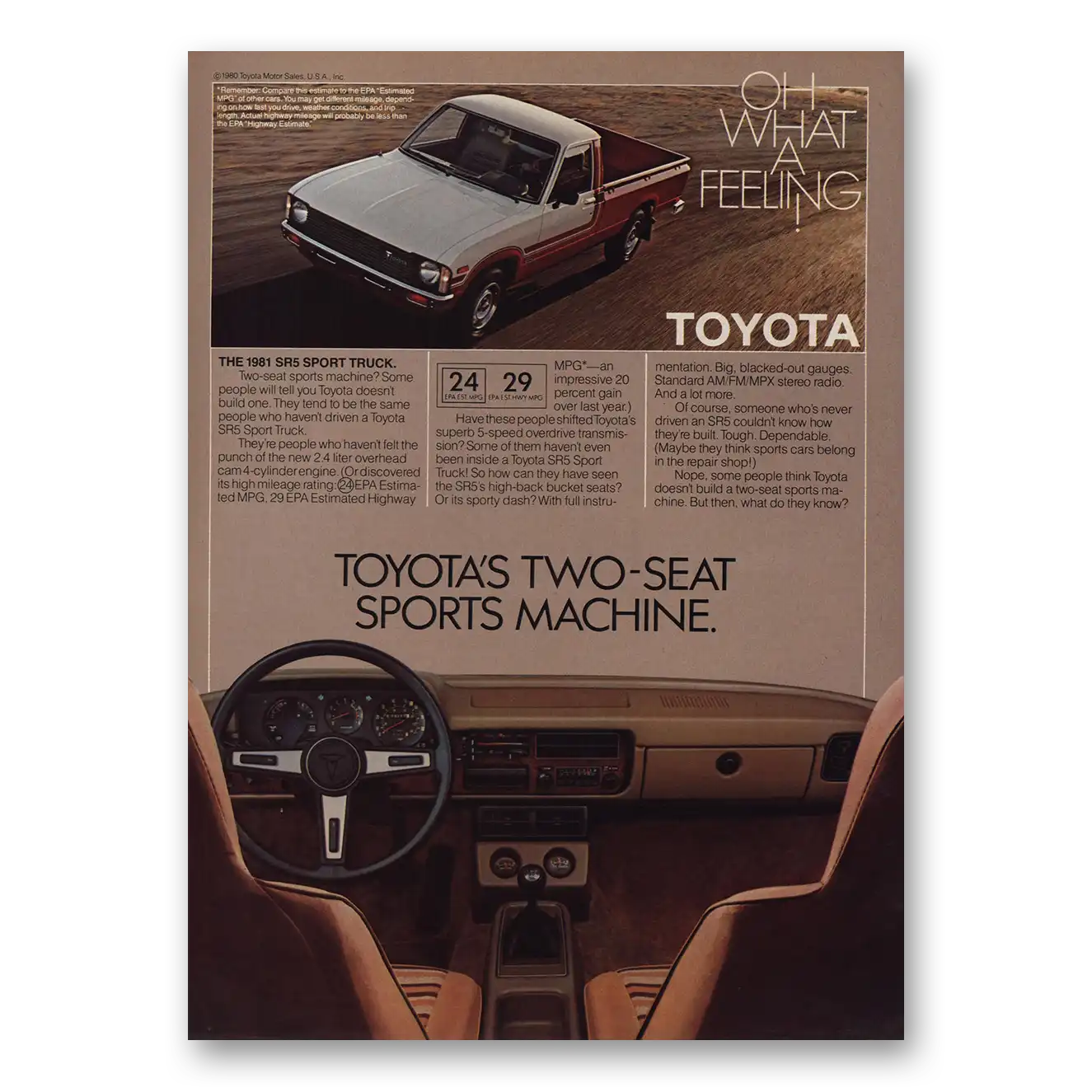 1981 Toyota Trucks TRS Sport Truck Two Seat Sports Machine Vintage Magazine Print Ad