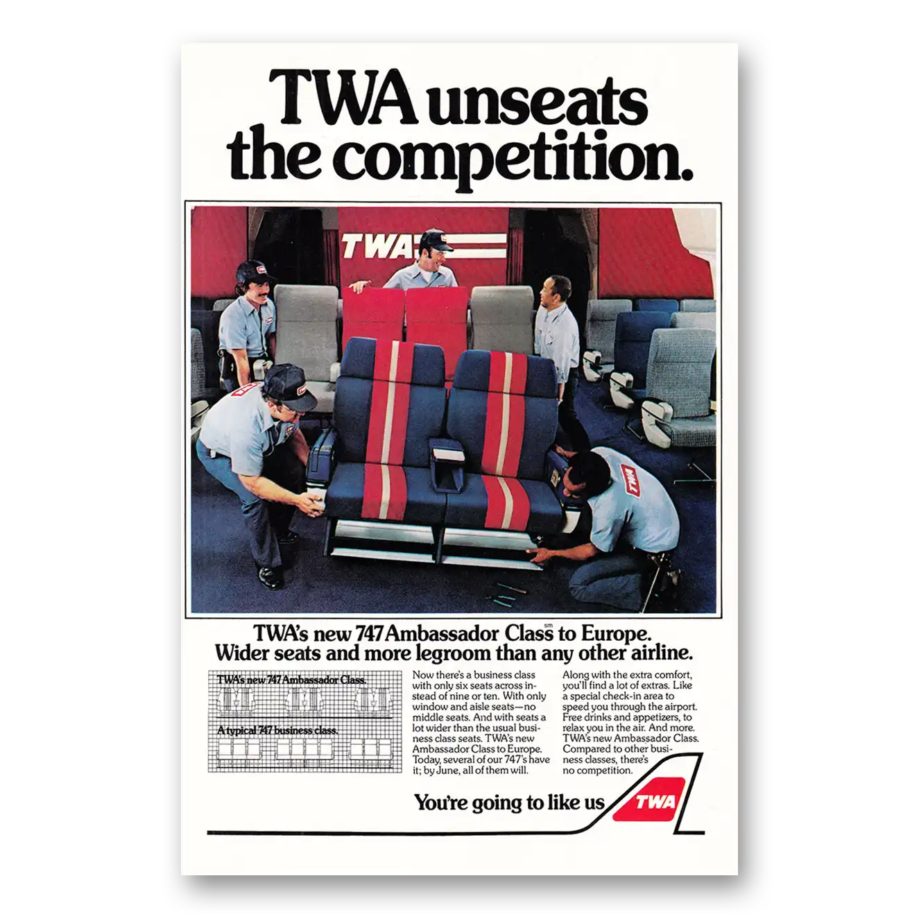 1981 TWA Airlines Unseats the Competition Vintage Magazine Print Ad