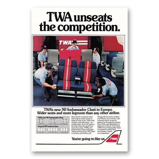 1981 TWA Airlines Unseats the Competition Vintage Magazine Print Ad