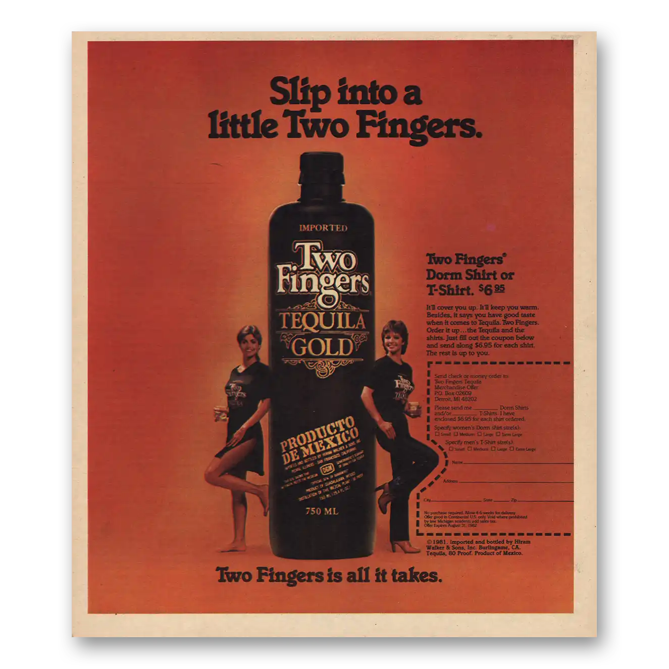 1981 Two Fingers Tequila Slip Into Little Two Fingers Vintage Magazine Print Ad