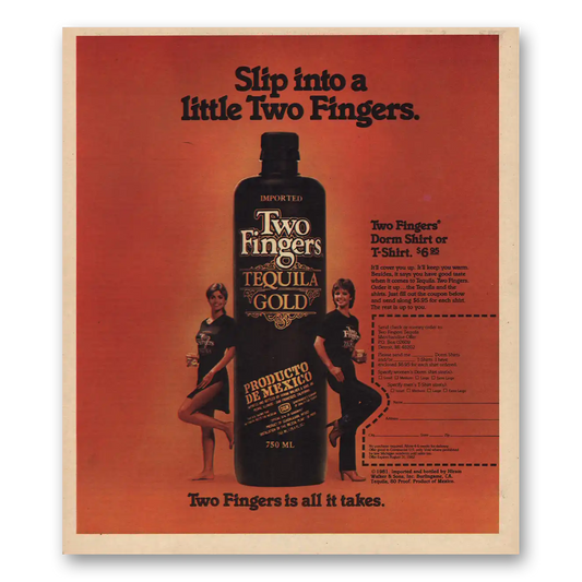 1981 Two Fingers Tequila Slip Into Little Two Fingers Vintage Magazine Print Ad