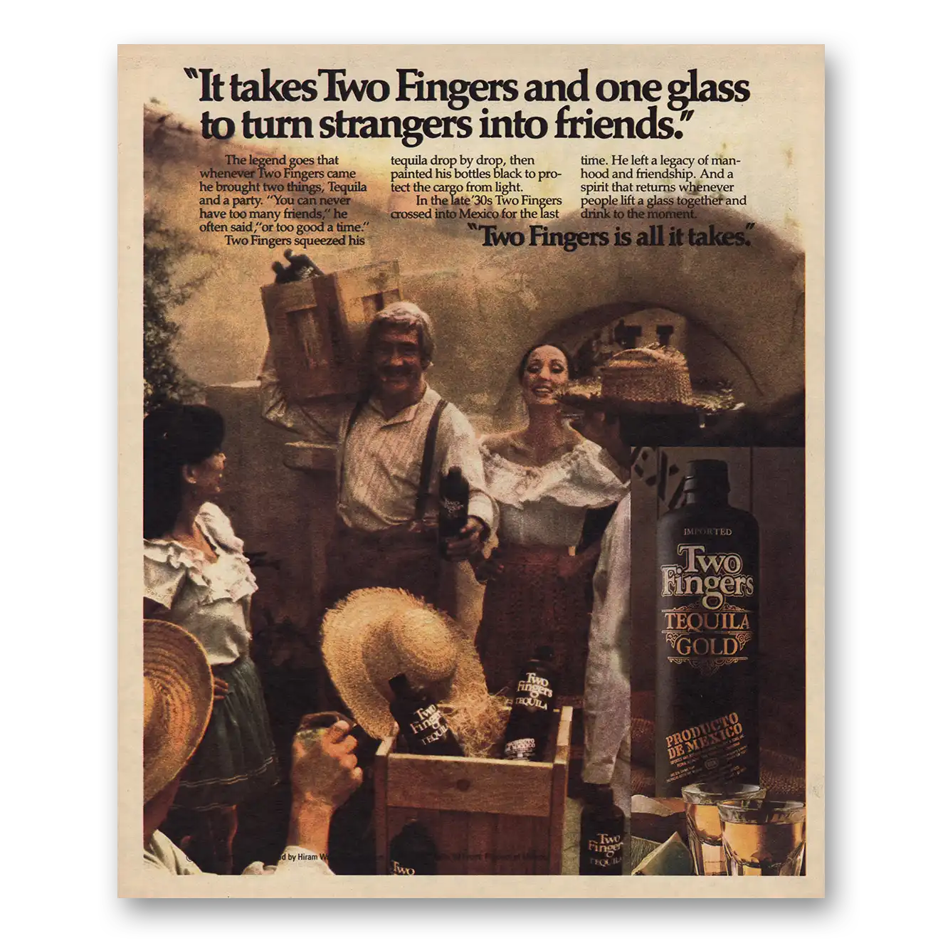 1981 Two Fingers Tequila Turn Strangers Into Friends Vintage Magazine Print Ad