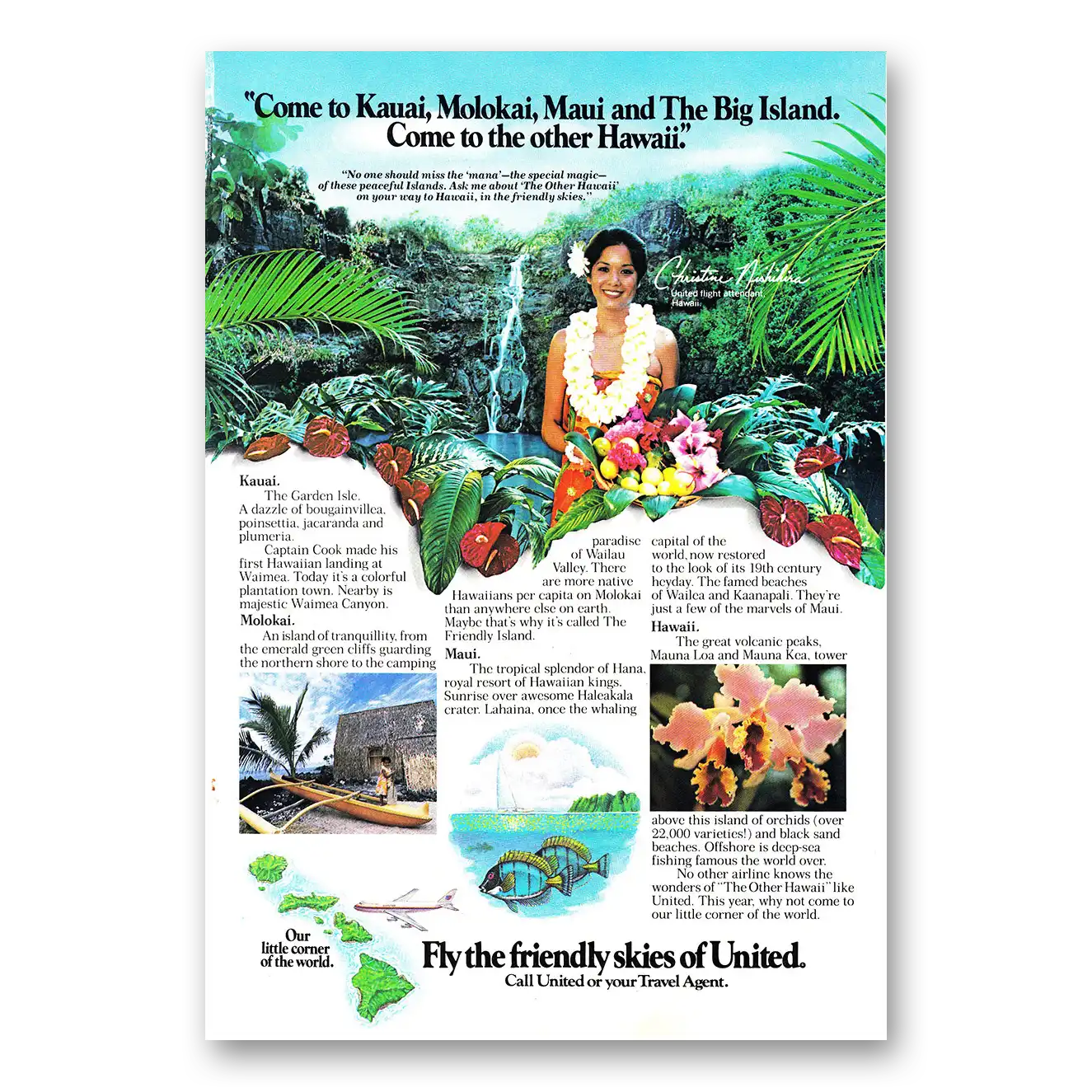 1981 United Airlines Come to Kauai Molokai Maui Vintage Magazine Print Ad