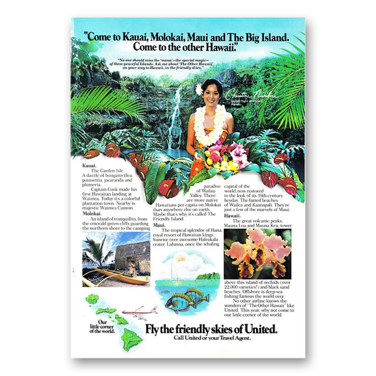 1981 United Airlines Come to Kauai Molokai Maui Vintage Magazine Print Ad