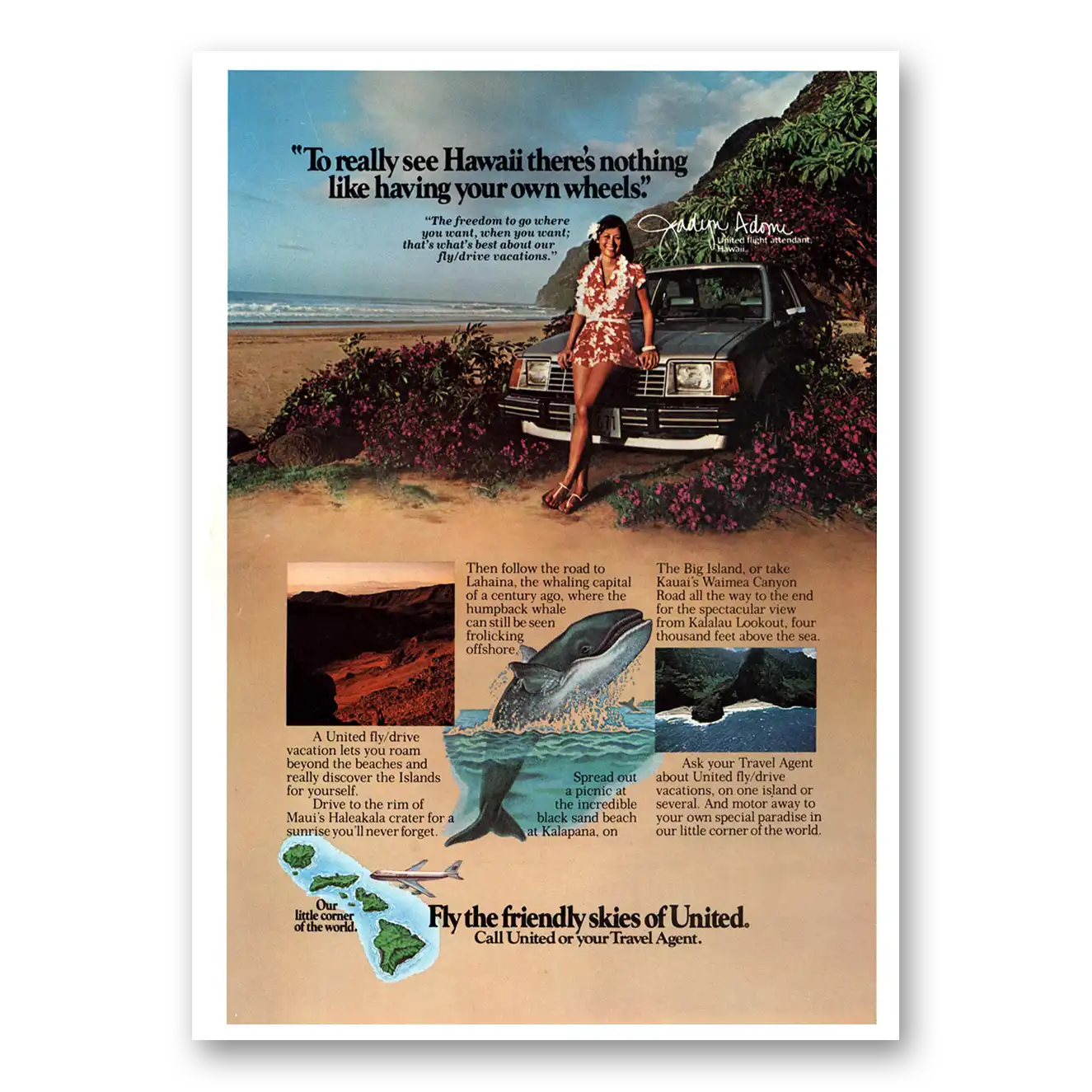 1981 United Airlines Nothing Like Having Your Own Wheels Vintage Magazine Print Ad