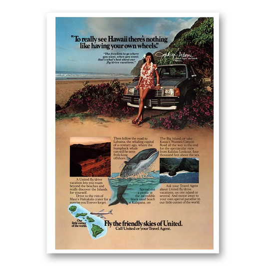 1981 United Airlines Nothing Like Having Your Own Wheels Vintage Magazine Print Ad