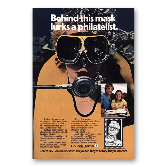 1981 United States Postal Service USPS Behind This Mask Philatelist Vintage Magazine Print Ad