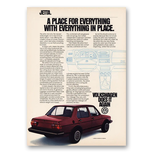 1981 Volkswagen Jetta Place for Everything Vintage Magazine Print Ad