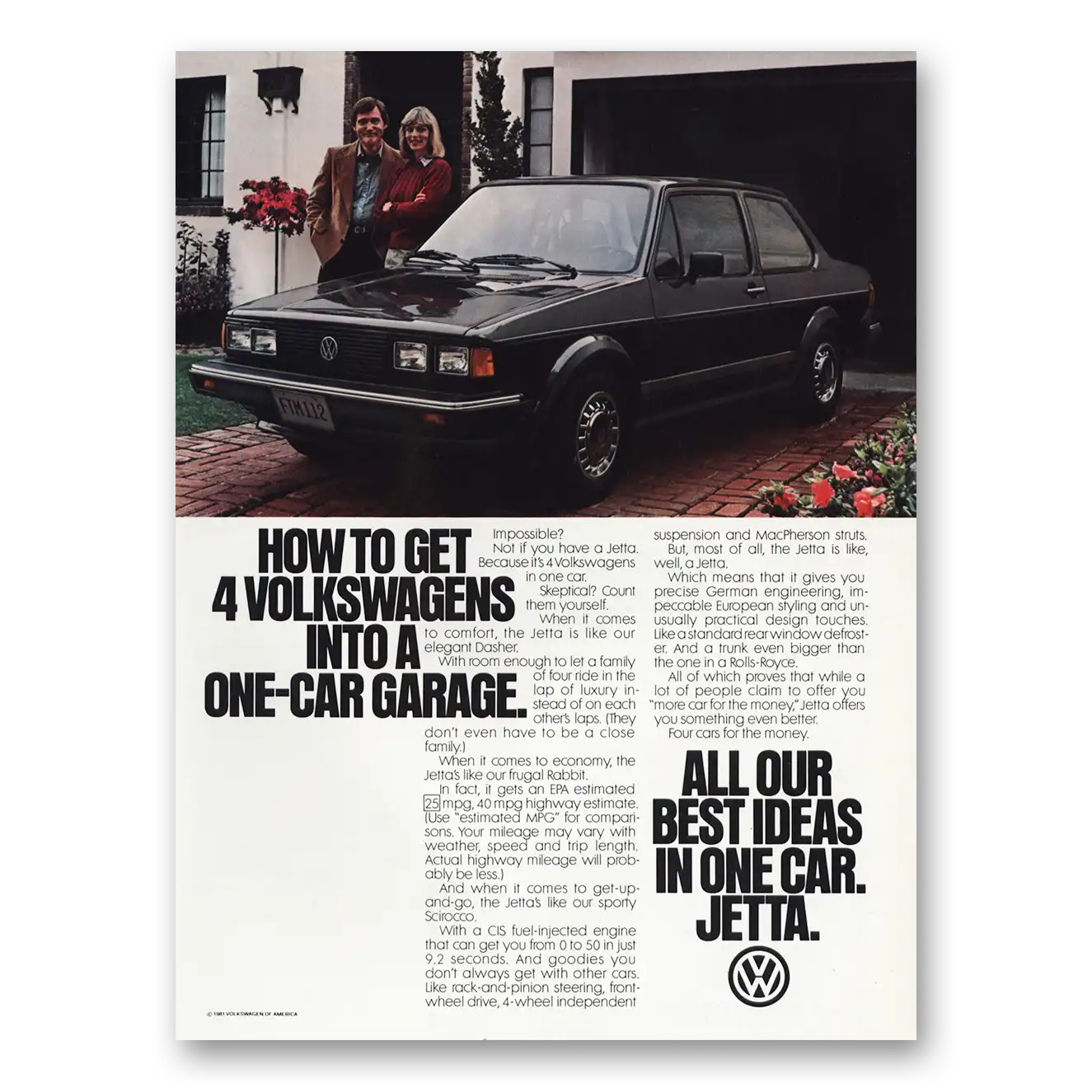 1981 Volkswagen Jetta Into One Car Garage Vintage Magazine Print Ad