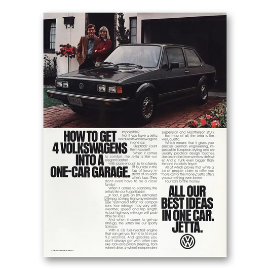 1981 Volkswagen Jetta Into One Car Garage Vintage Magazine Print Ad