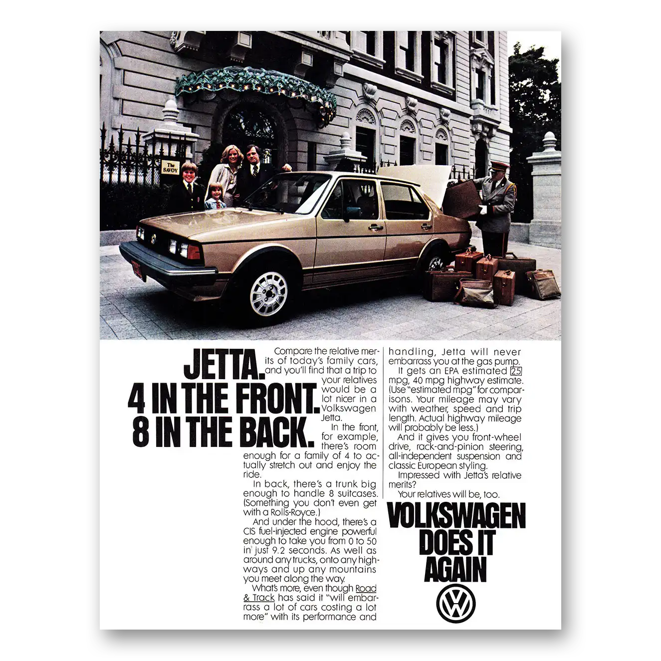 1981 Volkswagen Jetta 4 In Front 8 In Back Vintage Magazine Print Ad