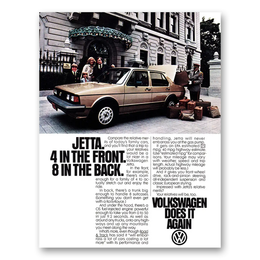 1981 Volkswagen Jetta 4 In Front 8 In Back Vintage Magazine Print Ad