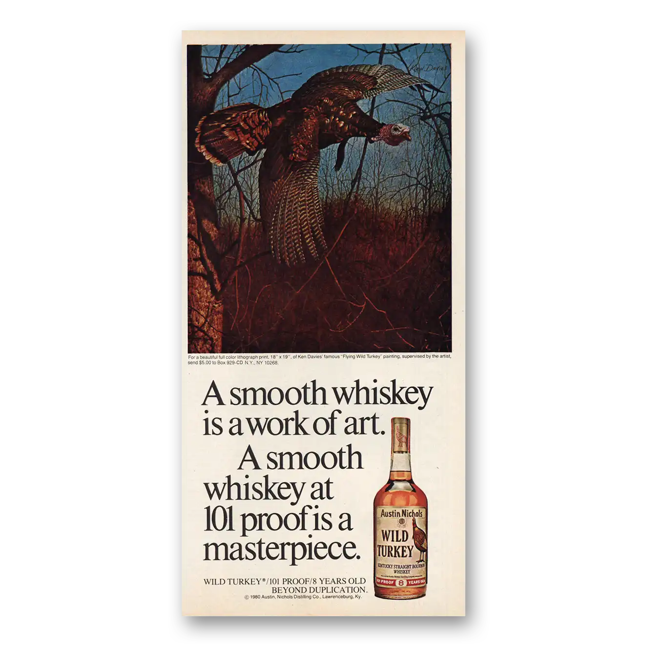 1981 Wild Turkey Bourbon Whiskey Smooth Whiskey Is a Work of Art Vintage Magazine Print Ad