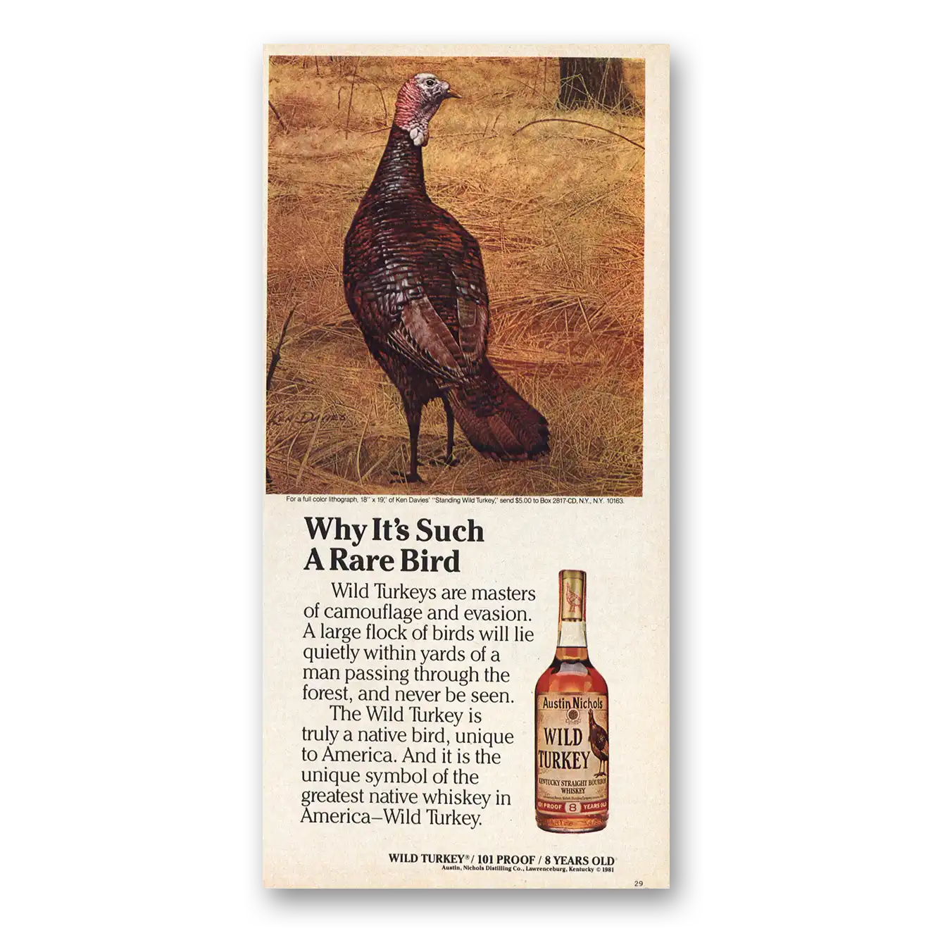 1981 Wild Turkey Bourbon Whiskey Such a Rare Bird Vintage Magazine Print Ad