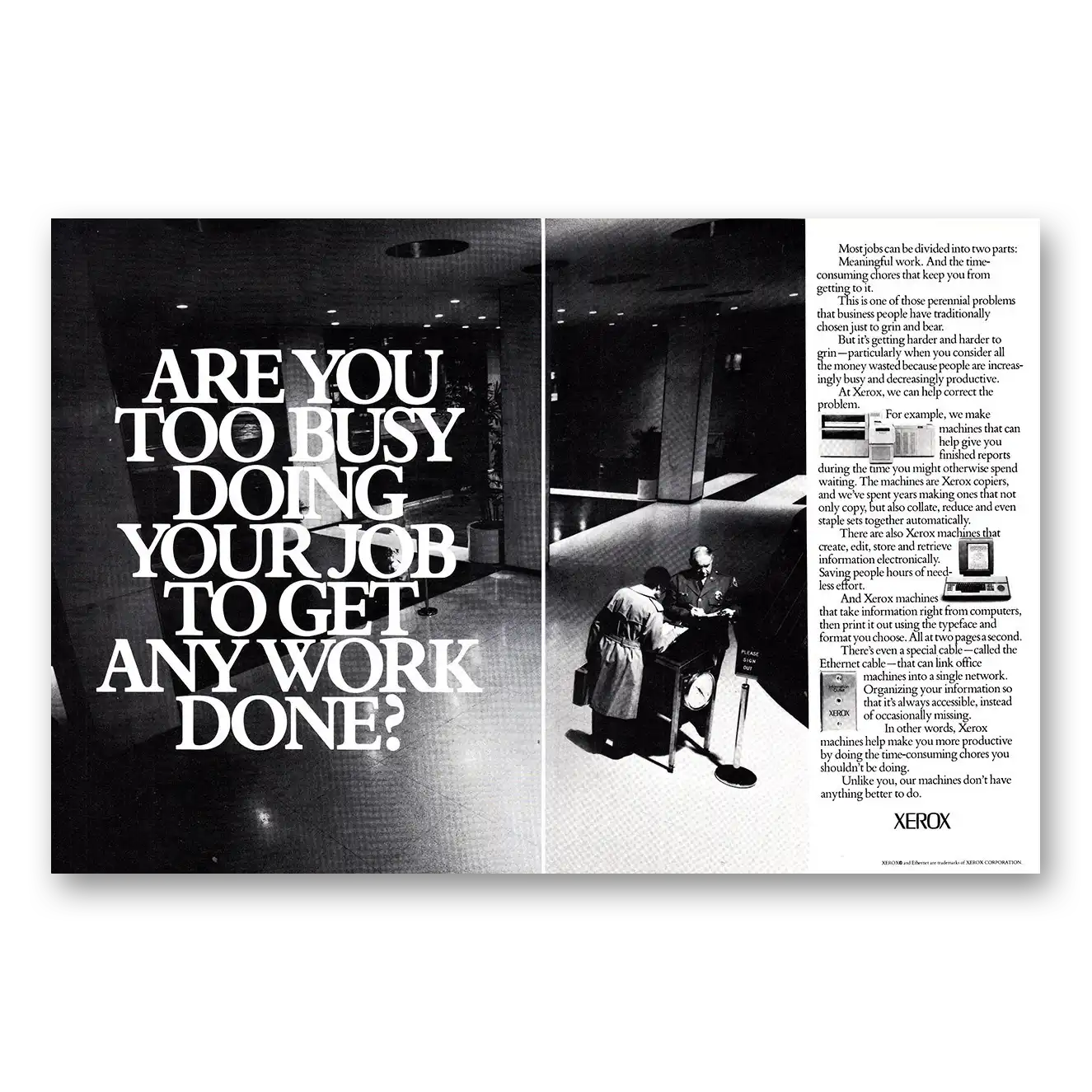 1981 Xerox Are You Too Busy Doing Your Job Vintage Magazine Print Ad