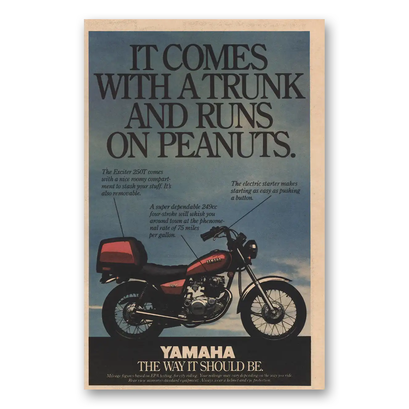 1981 Yamaha Motorcycles Runs On Peanuts Vintage Magazine Print Ad