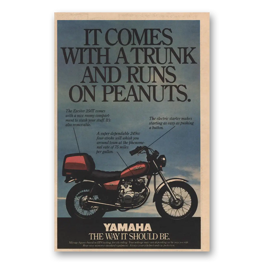 1981 Yamaha Motorcycles Runs On Peanuts Vintage Magazine Print Ad