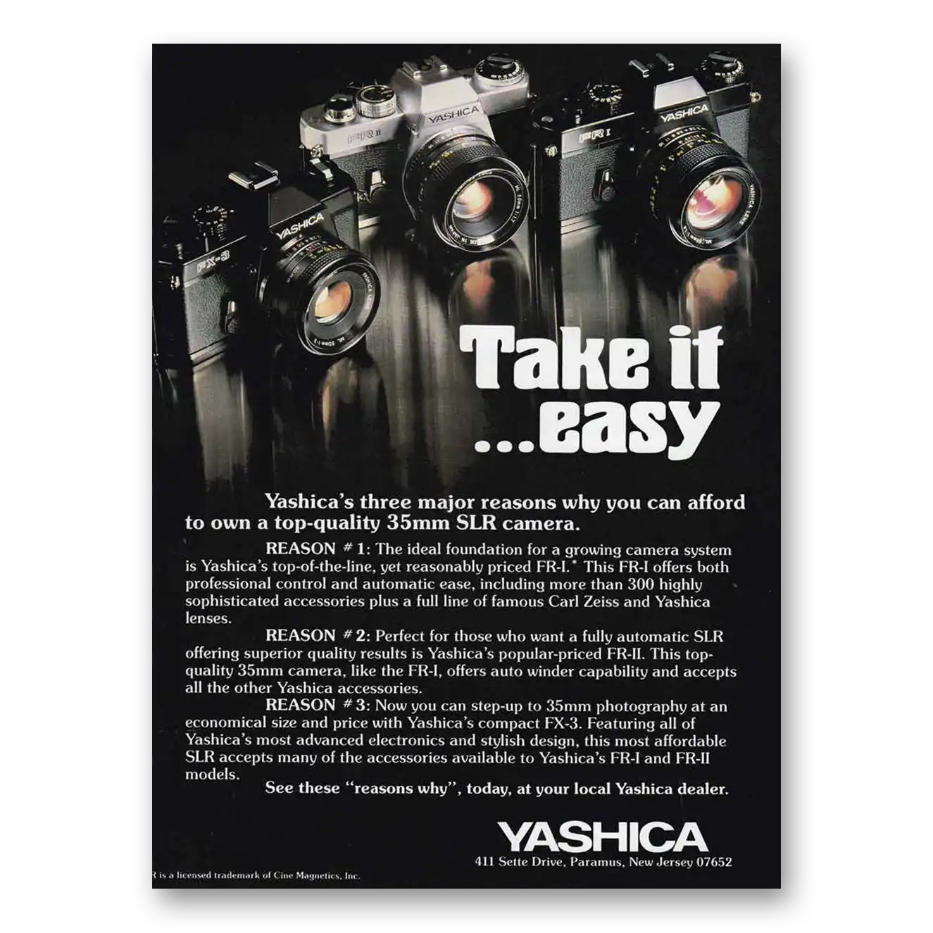 1981 Yashica Cameras Take It Easy Vintage Magazine Print Ad