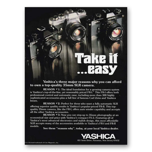 1981 Yashica Cameras Take It Easy Vintage Magazine Print Ad