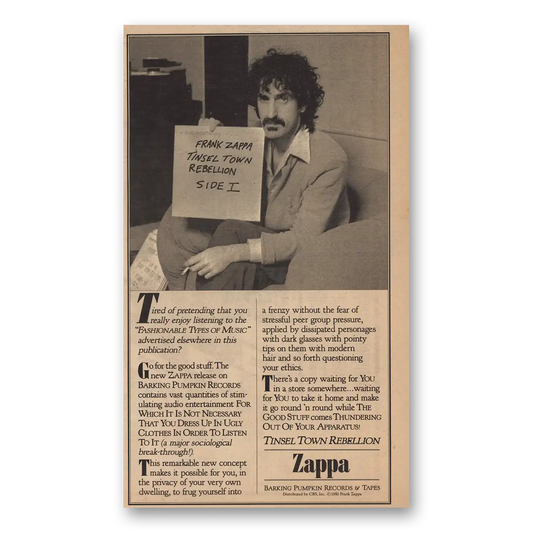 1981 Frank Zappa Promo Tinsel Town Rebellion Vintage Magazine Print Ad