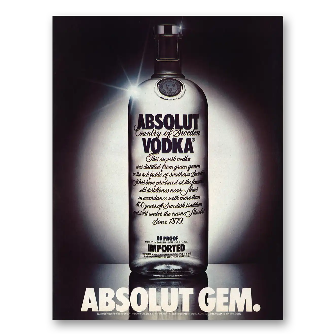 1982 Absolut Vodka Absolut Gem Vintage Magazine Print Ad