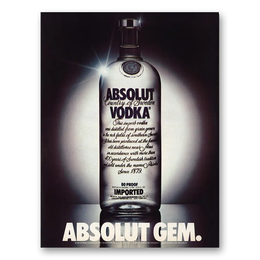 1982 Absolut Vodka Absolut Gem Vintage Magazine Print Ad