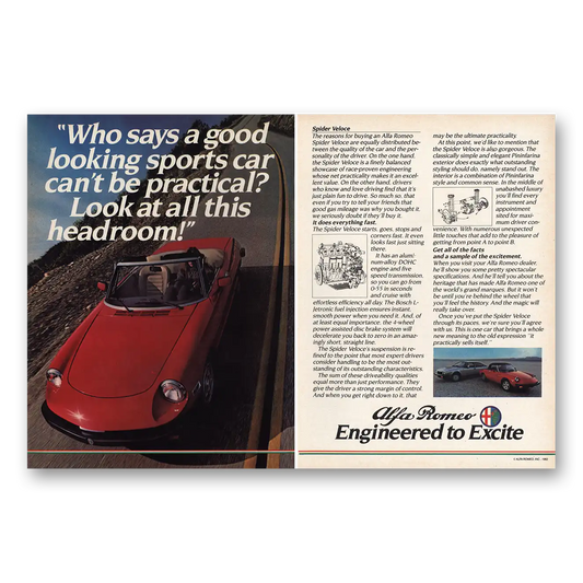 1982 Alfa Romeo Spider Veloce Good Looking Sports Car Vintage Magazine Print Ad