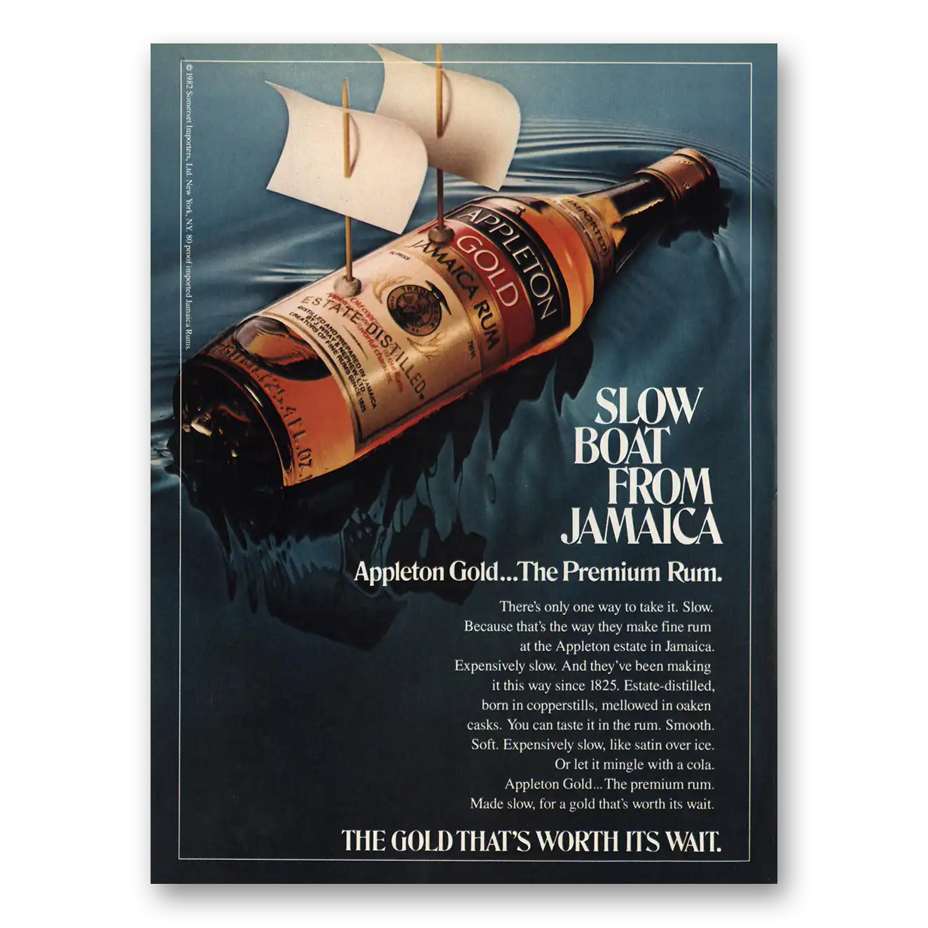 1982 Appleton Gold Rum Slow Boat From Jamaica Vintage Magazine Print Ad