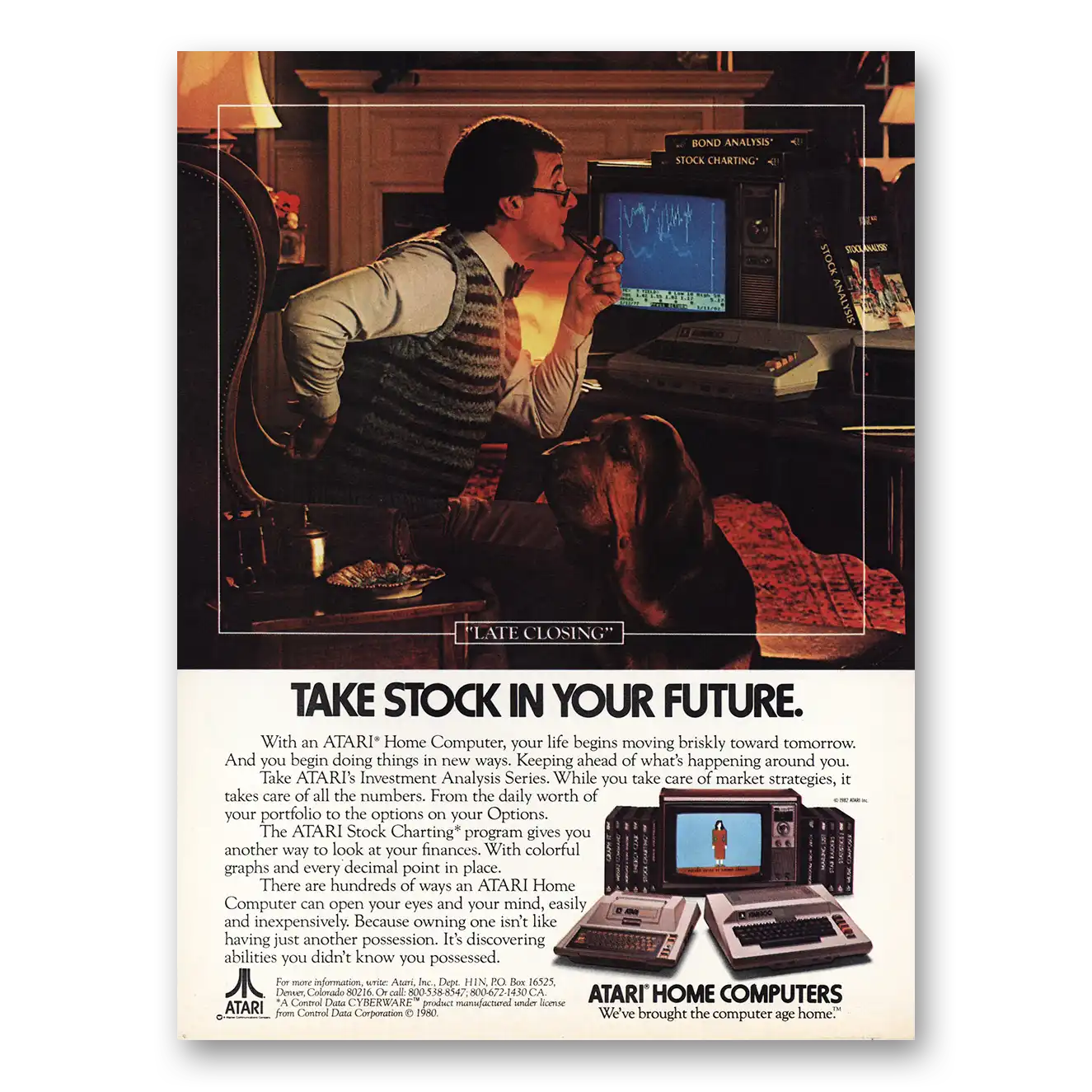 1982 Atari Home Computers Take Stock In Your Future Vintage Magazine Print Ad