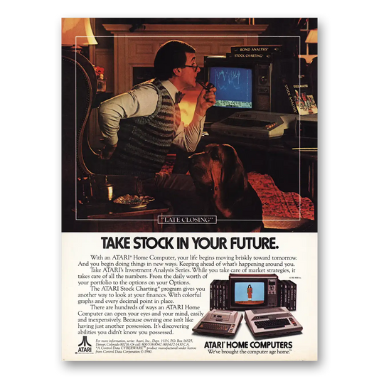 1982 Atari Home Computers Take Stock In Your Future Vintage Magazine Print Ad