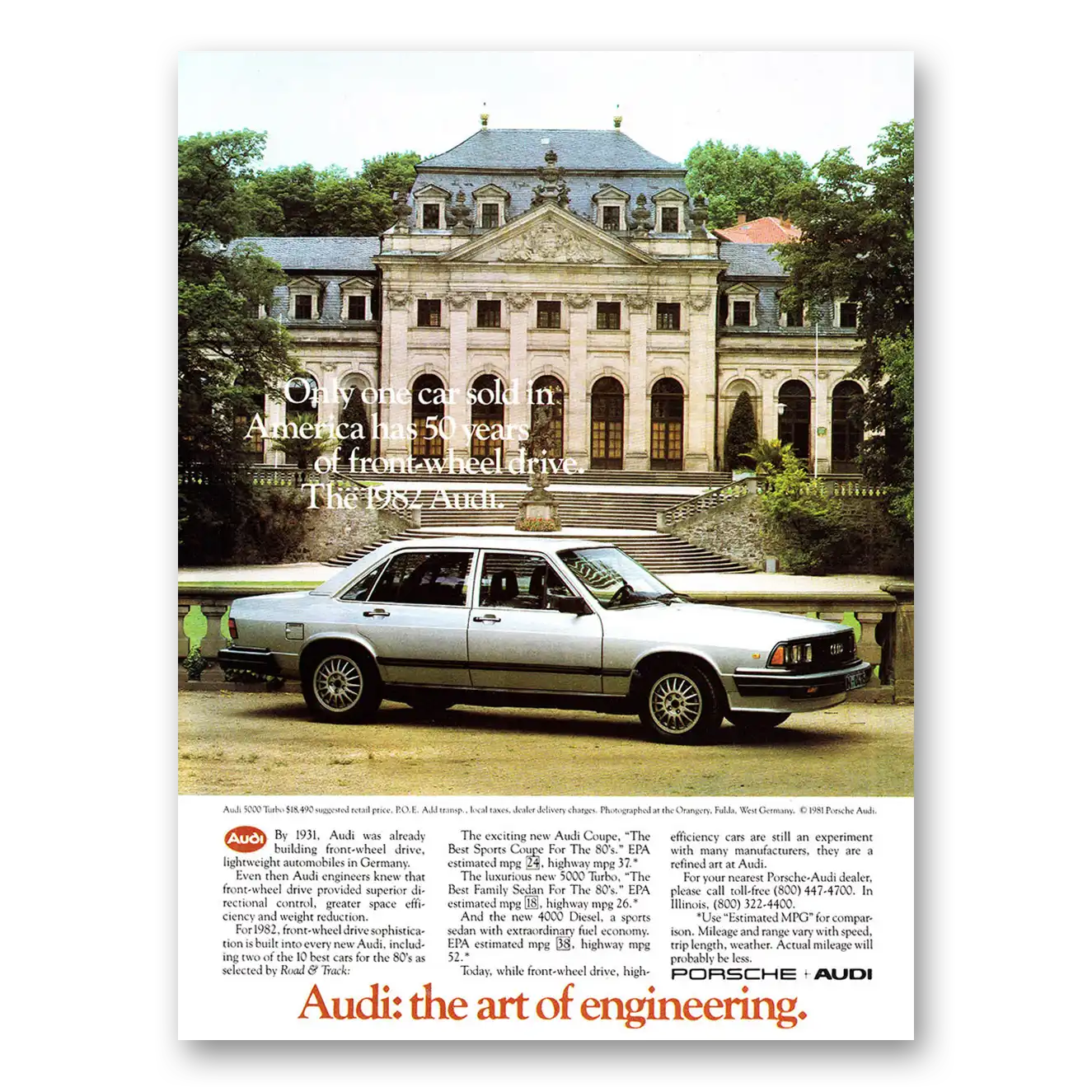 1981 Audi 5000 Front Wheel Drive Vintage Magazine Print Ad