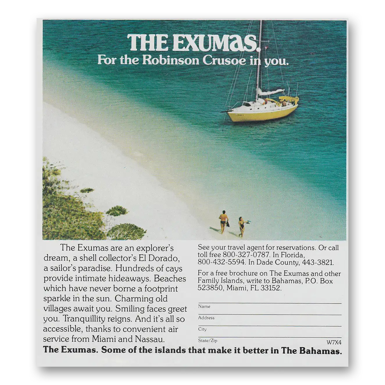 1982 Exumas Bahamas For the Robinson Crusoe In You Vintage Magazine Print Ad