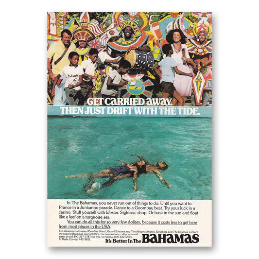 1982 Bahamas Just Drift With the Tide Vintage Magazine Print Ad