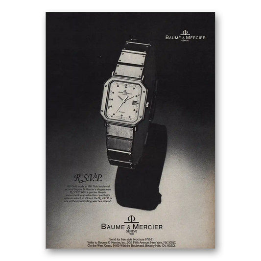 1982 Baume & Mercier Watches RSVP Vintage Magazine Print Ad