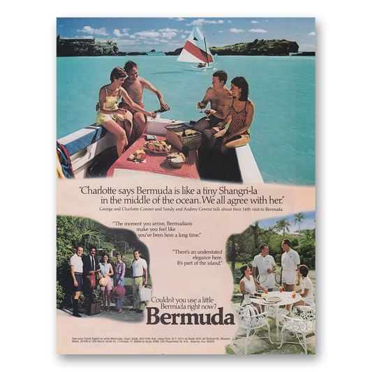 1982 Bermuda Charlotte Says Bermuda Is Like a Tiny Shangri la Vintage Magazine Print Ad