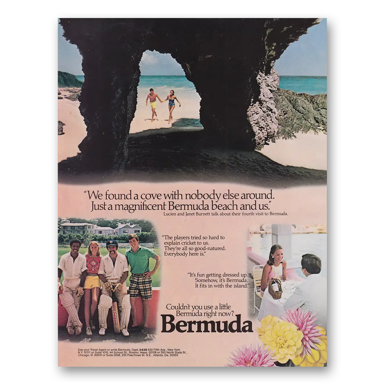 1982 Bermuda We Found a Cove With Nobody Else Around Vintage Magazine Print Ad